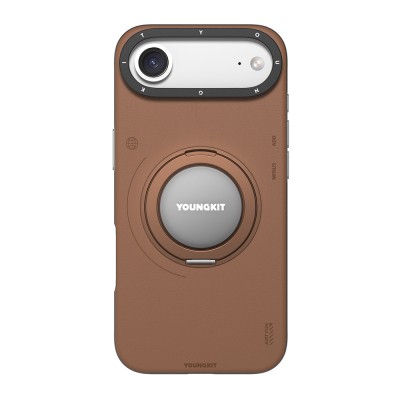 Apple iPhone 17 Air Case with M-safe Charging Function, 360 Degree Stand, Simple Matte Leather Pattern, Youngkit Tech Leather Series Cover - 3