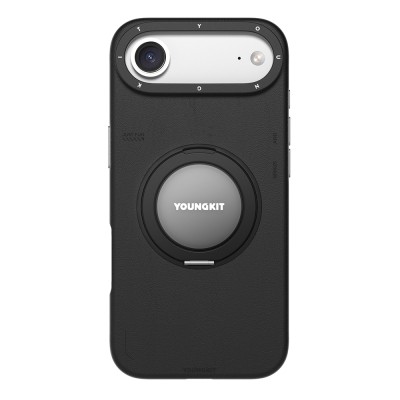 Apple iPhone 17 Air Case with M-safe Charging Function, 360 Degree Stand, Simple Matte Leather Pattern, Youngkit Tech Leather Series Cover - 4
