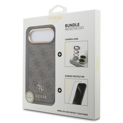 Apple iPhone 17 Air Guess Orjinal Lisanslı 4G ve Yazı Logolu Kılıf + Ekran Koruyucu + Lens Koruyucu 3in1 Aksesuar Seti - Guess