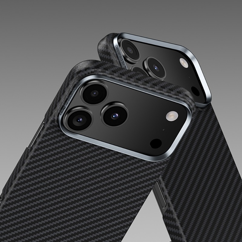 Apple iPhone 17 Air Kılıf Benks M-safe Şarj Özellikli Metal Kamera Çerçeveli Magnetik ArmorAir 600D Kevlar Karbon Fiber Kapak - 3