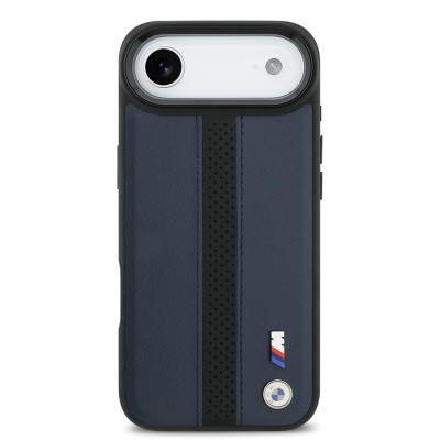 Apple iPhone 17 Air Kılıf BMW Orjinal Lisanslı M-safe Şarj Özellikli Deri Arka Yüzey Metal Logolu Delikli Şerit Tasarımlı Kapak - 6