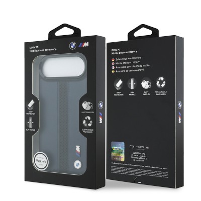 Apple iPhone 17 Air Kılıf BMW Orjinal Lisanslı M-safe Şarj Özellikli Deri Arka Yüzey Metal Logolu Delikli Şerit Tasarımlı Kapak - 23