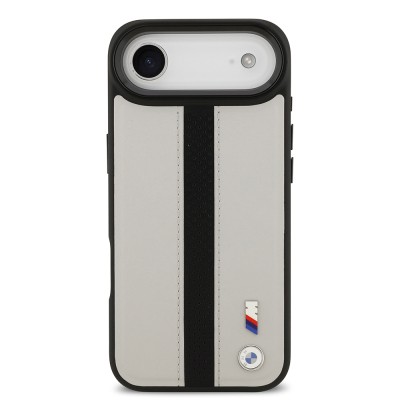 Apple iPhone 17 Air Kılıf BMW Orjinal Lisanslı M-safe Şarj Özellikli Deri Arka Yüzey Metal Logolu Delikli Şerit Tasarımlı Kapak - 12