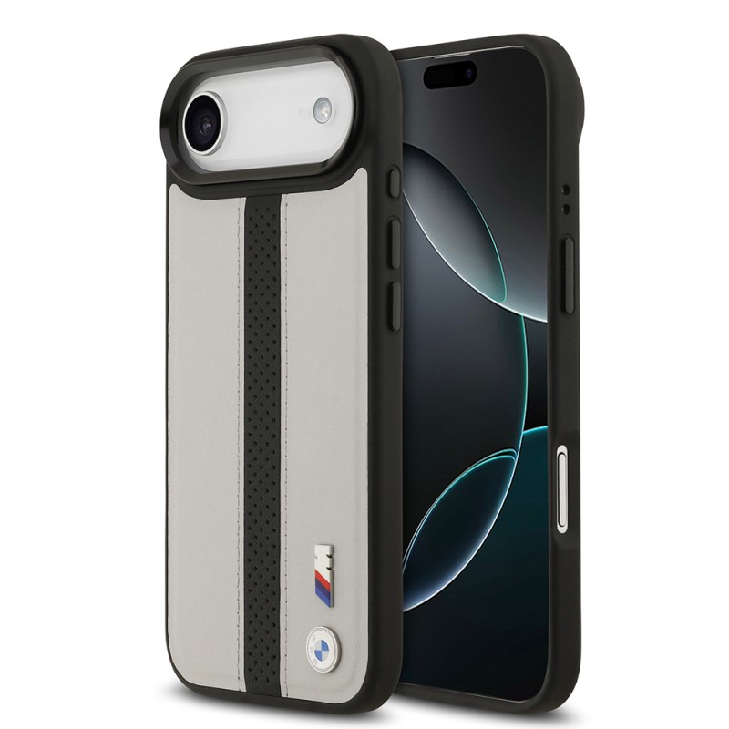 Apple iPhone 17 Air Kılıf BMW Orjinal Lisanslı M-safe Şarj Özellikli Deri Arka Yüzey Metal Logolu Delikli Şerit Tasarımlı Kapak - 3