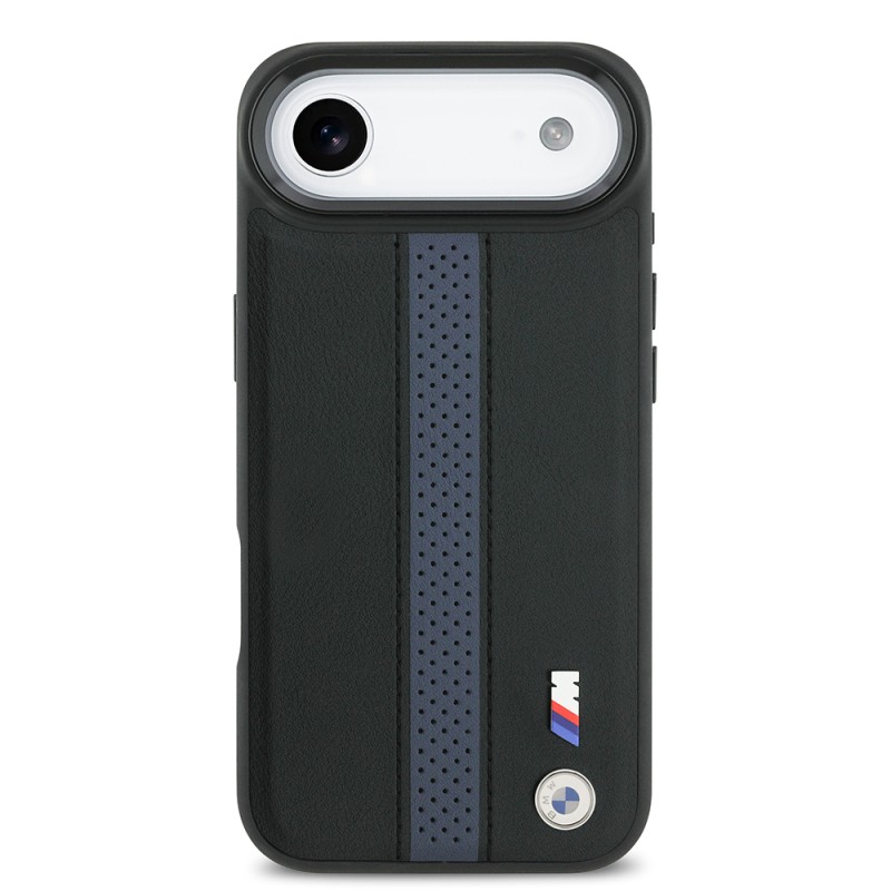 Apple iPhone 17 Air Kılıf BMW Orjinal Lisanslı M-safe Şarj Özellikli Deri Arka Yüzey Metal Logolu Delikli Şerit Tasarımlı Kapak - 18