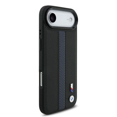 Apple iPhone 17 Air Kılıf BMW Orjinal Lisanslı M-safe Şarj Özellikli Deri Arka Yüzey Metal Logolu Delikli Şerit Tasarımlı Kapak - 19