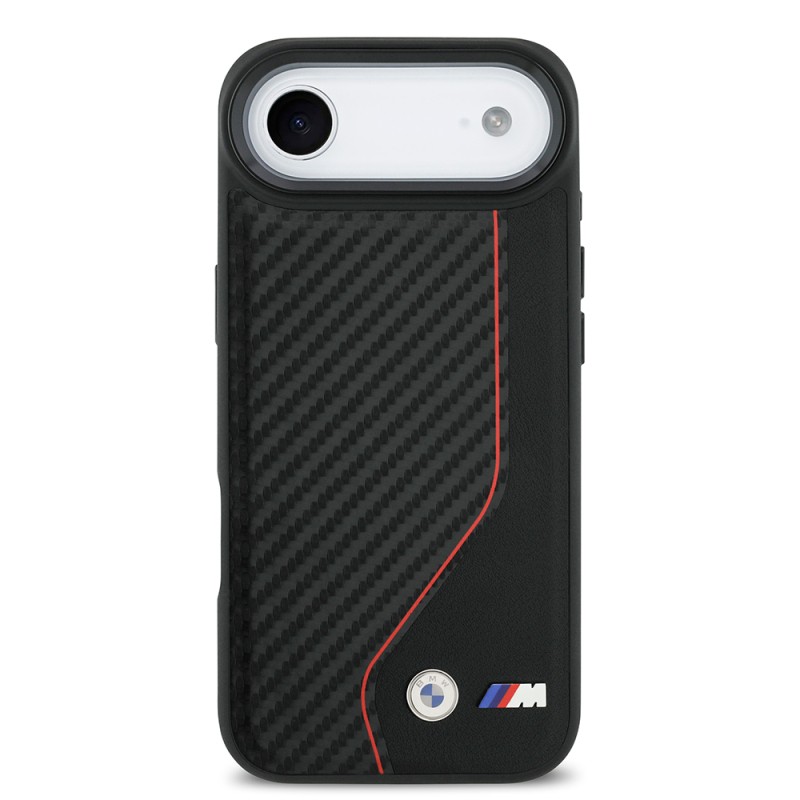 Apple iPhone 17 Air Kılıf BMW Orjinal Lisanslı M-safe Şarj Özellikli Metal BMW ve M Logolu PU Karbon Tasarımlı Kapak - 4