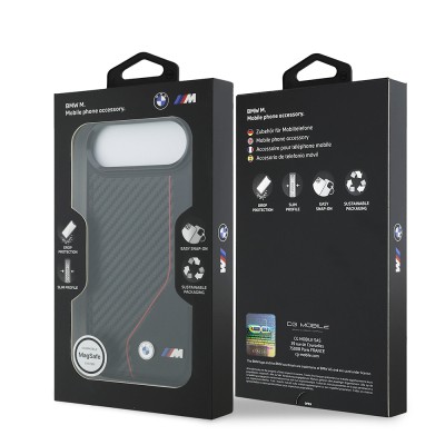 Apple iPhone 17 Air Kılıf BMW Orjinal Lisanslı M-safe Şarj Özellikli Metal BMW ve M Logolu PU Karbon Tasarımlı Kapak - 10