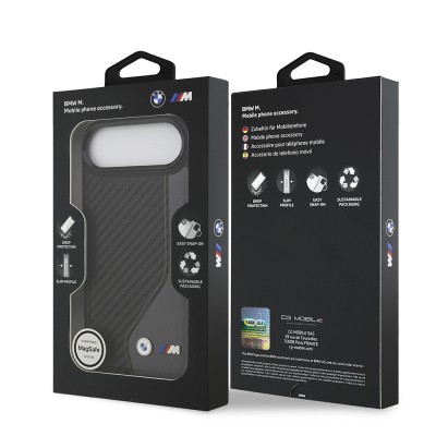 Apple iPhone 17 Air Kılıf BMW Orjinal Lisanslı M-safe Şarj Özellikli Metal BMW ve M Logolu PU Karbon Tasarımlı Kapak - 17