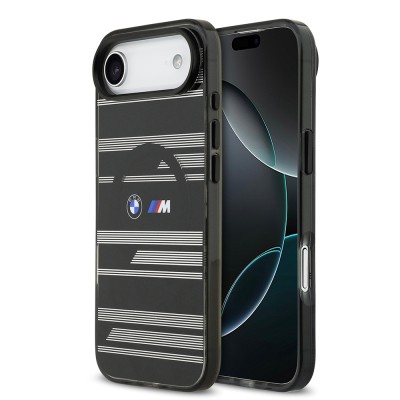 Apple iPhone 17 Air Kılıf BMW Orjinal Lisanslı M-safe Şarj Özellikli Metal Kamera Butonlu Yatay Şeritli M Dizayn Kapak Siyah