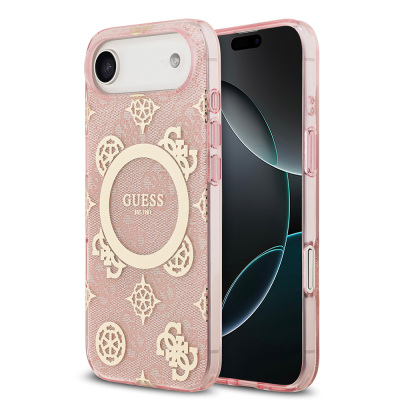 Apple iPhone 17 Air Kılıf Guess Orjinal Lisanslı M-safe Şarj Özellikli IML Peony ve 4G Desenli Klasik Logolu Kapak - Guess