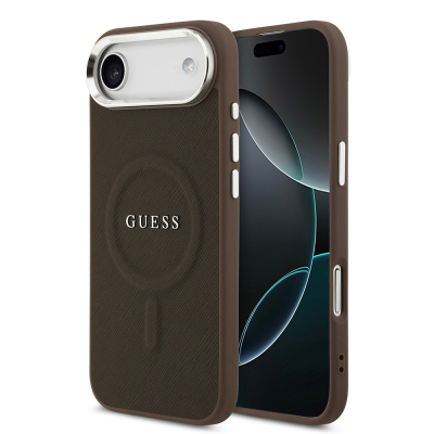 Apple iPhone 17 Air Kılıf Guess Orjinal Lisanslı M-safe Şarj Özellikli Klasik Yazı Logolu PU Deri Kapak - Guess