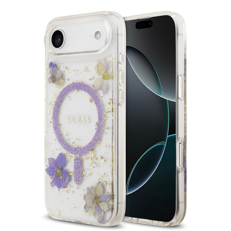 Apple iPhone 17 Air Kılıf Guess Orjinal Lisanslı M-safe Şarj Özellikli Transparan Resin Flowers Kapak - 2
