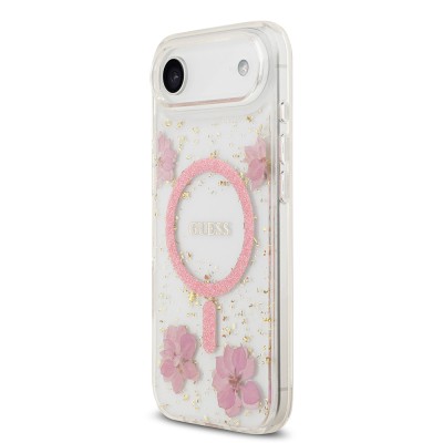 Apple iPhone 17 Air Kılıf Guess Orjinal Lisanslı M-safe Şarj Özellikli Transparan Resin Flowers Kapak - 10