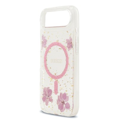 Apple iPhone 17 Air Kılıf Guess Orjinal Lisanslı M-safe Şarj Özellikli Transparan Resin Flowers Kapak - 14