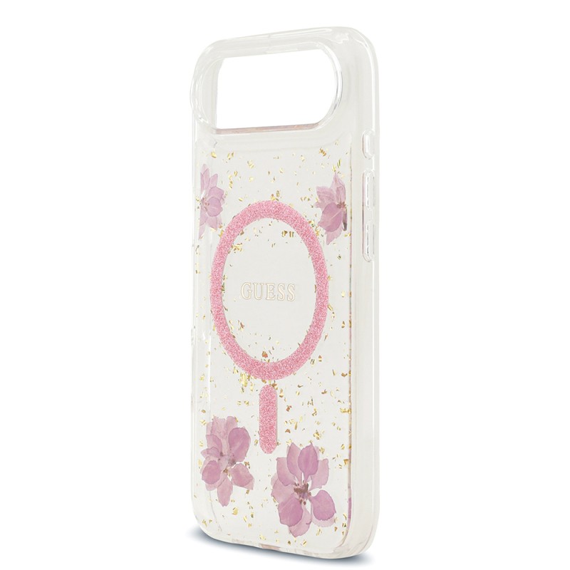 Apple iPhone 17 Air Kılıf Guess Orjinal Lisanslı M-safe Şarj Özellikli Transparan Resin Flowers Kapak - 14