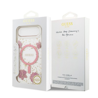 Apple iPhone 17 Air Kılıf Guess Orjinal Lisanslı M-safe Şarj Özellikli Transparan Resin Flowers Kapak - 17
