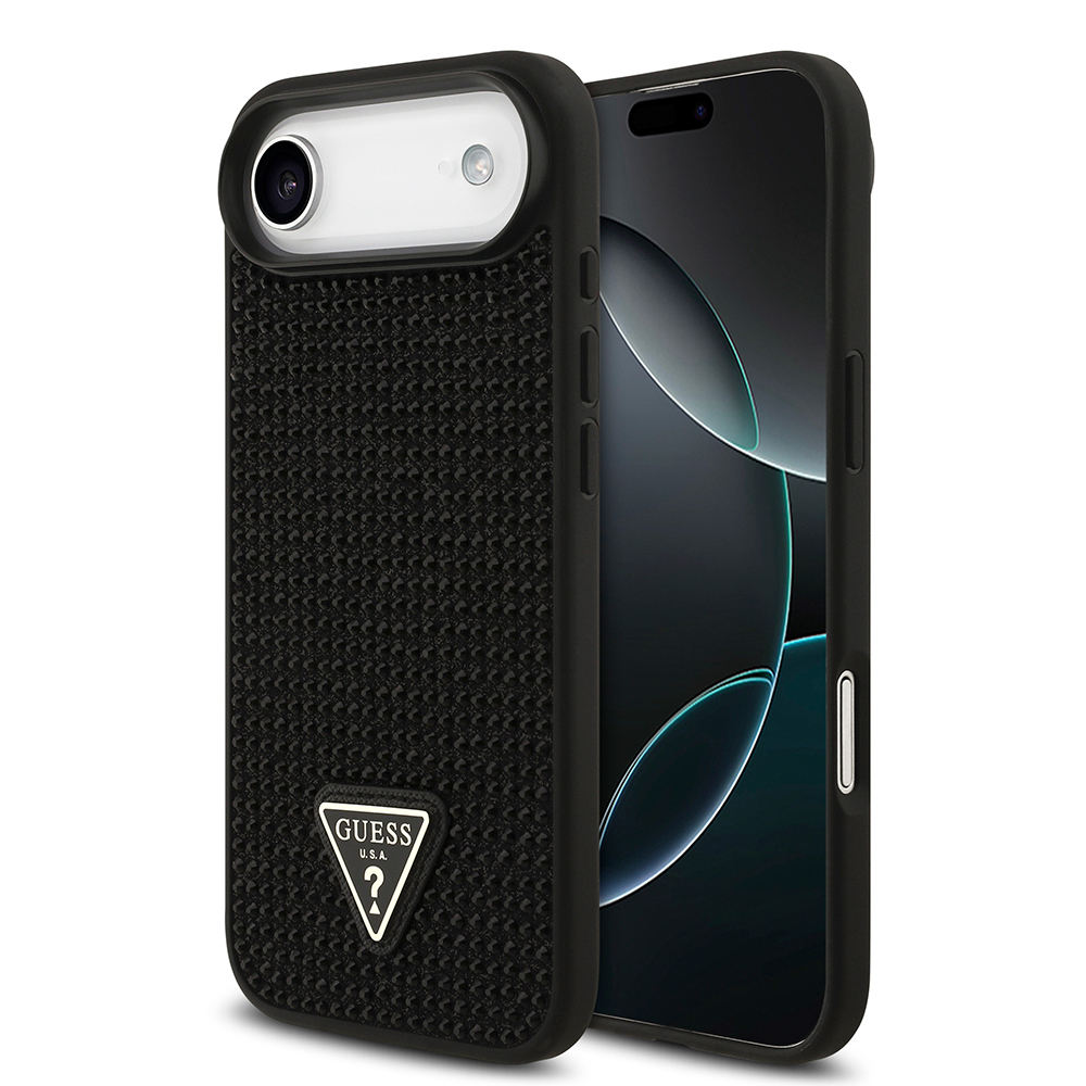 Apple iPhone 17 Air Kılıf Guess Orjinal Lisanslı Taşlı Arka Yüzey Üçgen Logolu Kapak - Siyah