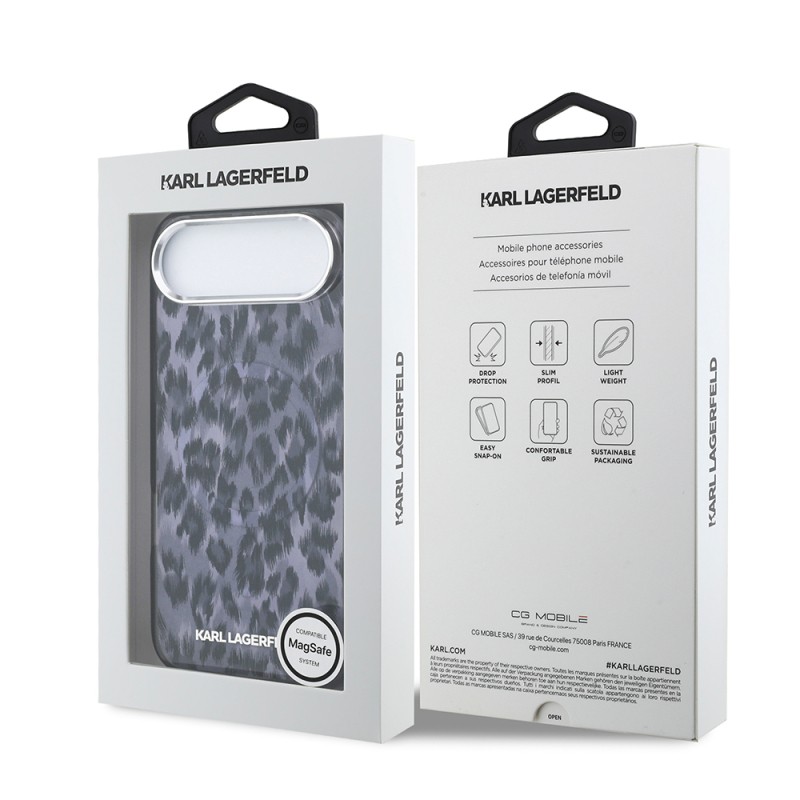 Apple iPhone 17 Air Kılıf Karl Lagerfeld Orjinal Lisanslı M-safe Şarj Özellikli IML Leopar Baskılı Kapak - 9
