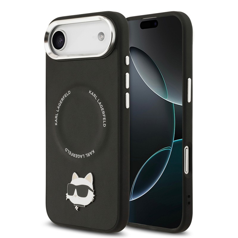 Apple iPhone 17 Air Kılıf Karl Lagerfeld Orjinal Lisanslı M-safe Şarj Özellikli Metal Kamera ve Buton Tasarımlı Choupette PU Deri Kapak - 1