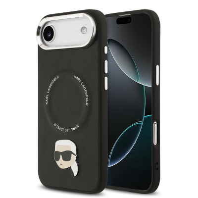 Apple iPhone 17 Air Kılıf Karl Lagerfeld Orjinal Lisanslı M-safe Şarj Özellikli Metal Kamera ve Buton Tasarımlı Karl PU Deri Kapak - Karl Lagerfeld