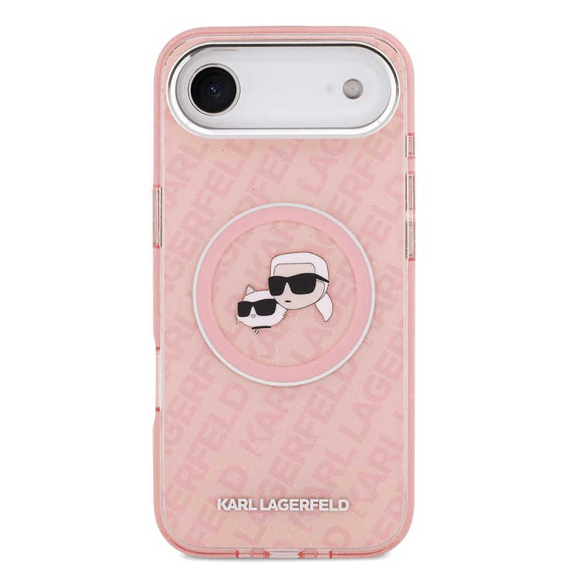 Apple iPhone 17 Air Kılıf Karl Lagerfeld Orjinal Lisanslı Parlayan Simli Karl & Choupette Heads Kapak - 6
