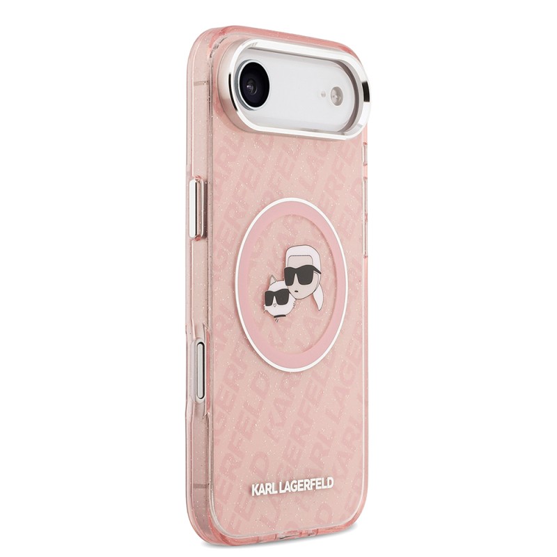 Apple iPhone 17 Air Kılıf Karl Lagerfeld Orjinal Lisanslı Parlayan Simli Karl & Choupette Heads Kapak - 7