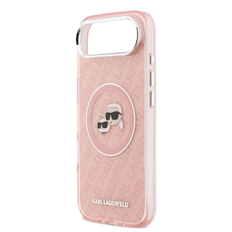 Apple iPhone 17 Air Kılıf Karl Lagerfeld Orjinal Lisanslı Parlayan Simli Karl & Choupette Heads Kapak - 9