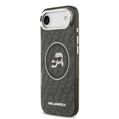 Apple iPhone 17 Air Kılıf Karl Lagerfeld Orjinal Lisanslı Parlayan Simli Karl & Choupette Heads Kapak - 11