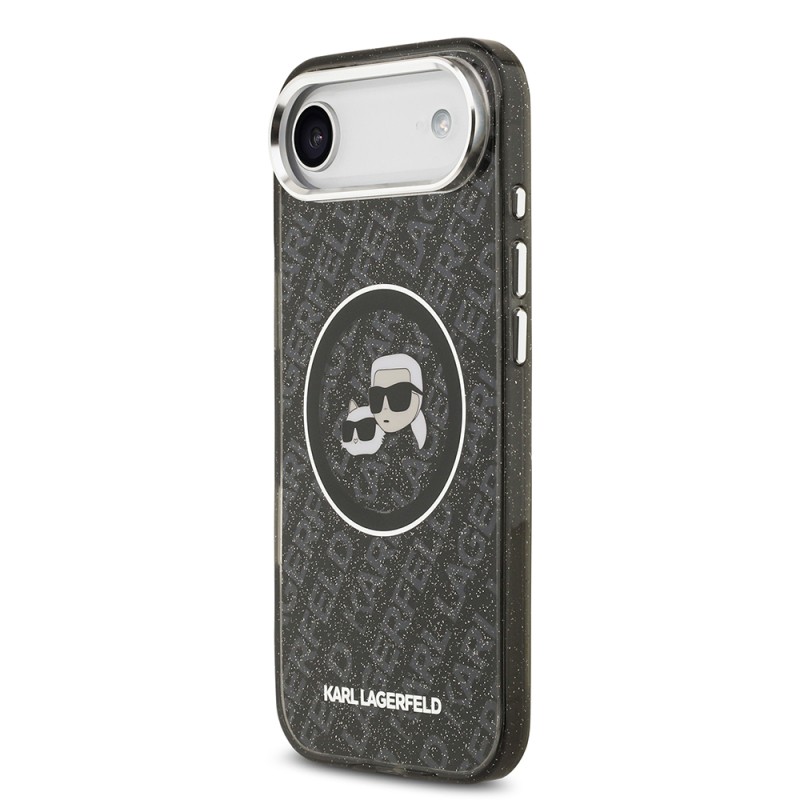 Apple iPhone 17 Air Kılıf Karl Lagerfeld Orjinal Lisanslı Parlayan Simli Karl & Choupette Heads Kapak - 11