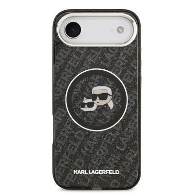 Apple iPhone 17 Air Kılıf Karl Lagerfeld Orjinal Lisanslı Parlayan Simli Karl & Choupette Heads Kapak - 12