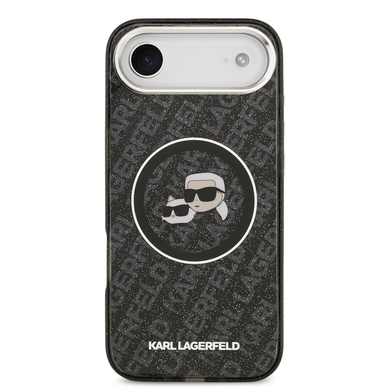 Apple iPhone 17 Air Kılıf Karl Lagerfeld Orjinal Lisanslı Parlayan Simli Karl & Choupette Heads Kapak - 12