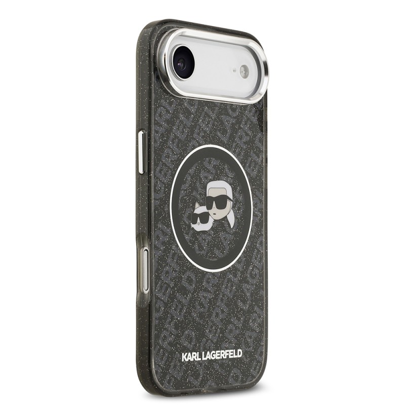 Apple iPhone 17 Air Kılıf Karl Lagerfeld Orjinal Lisanslı Parlayan Simli Karl & Choupette Heads Kapak - 13