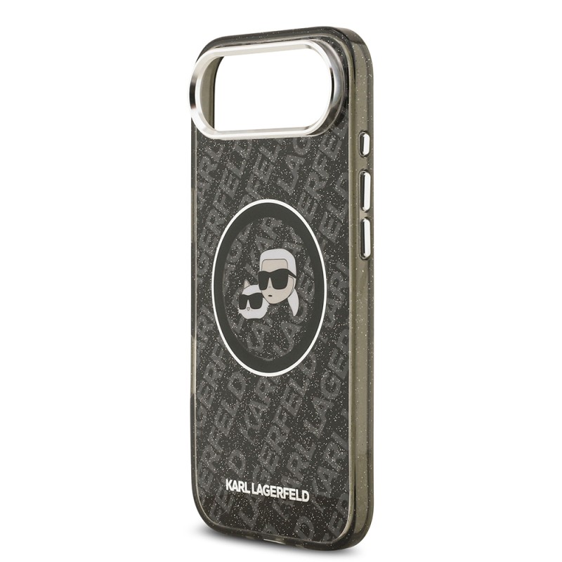 Apple iPhone 17 Air Kılıf Karl Lagerfeld Orjinal Lisanslı Parlayan Simli Karl & Choupette Heads Kapak - 15
