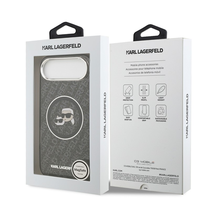Apple iPhone 17 Air Kılıf Karl Lagerfeld Orjinal Lisanslı Parlayan Simli Karl & Choupette Heads Kapak - 24