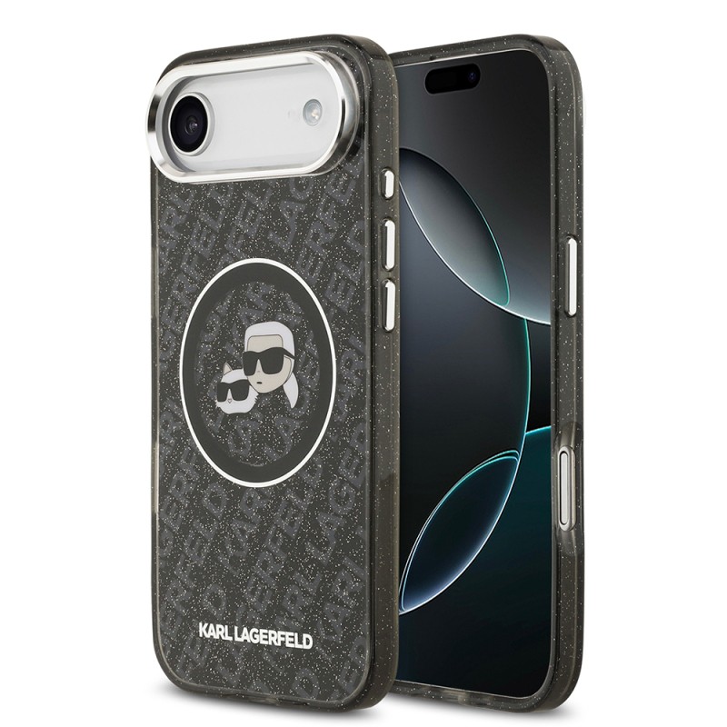 Apple iPhone 17 Air Kılıf Karl Lagerfeld Orjinal Lisanslı Parlayan Simli Karl & Choupette Heads Kapak - 3