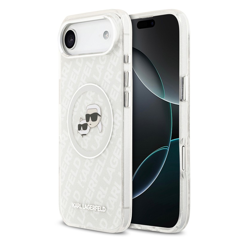 Apple iPhone 17 Air Kılıf Karl Lagerfeld Orjinal Lisanslı Parlayan Simli Karl & Choupette Heads Kapak - 4