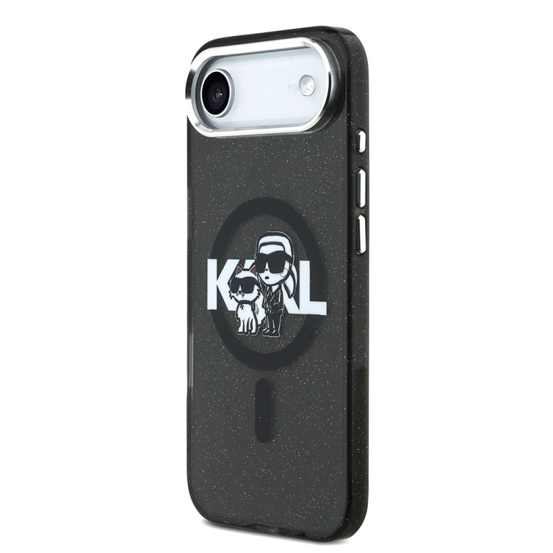 Apple iPhone 17 Air Kılıf Karl Lagerfeld Orjinal Lisanslı Parlayan Simli Karl & Choupette Sketch Logo Kapak - 3