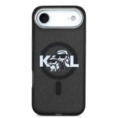 Apple iPhone 17 Air Kılıf Karl Lagerfeld Orjinal Lisanslı Parlayan Simli Karl & Choupette Sketch Logo Kapak - 4