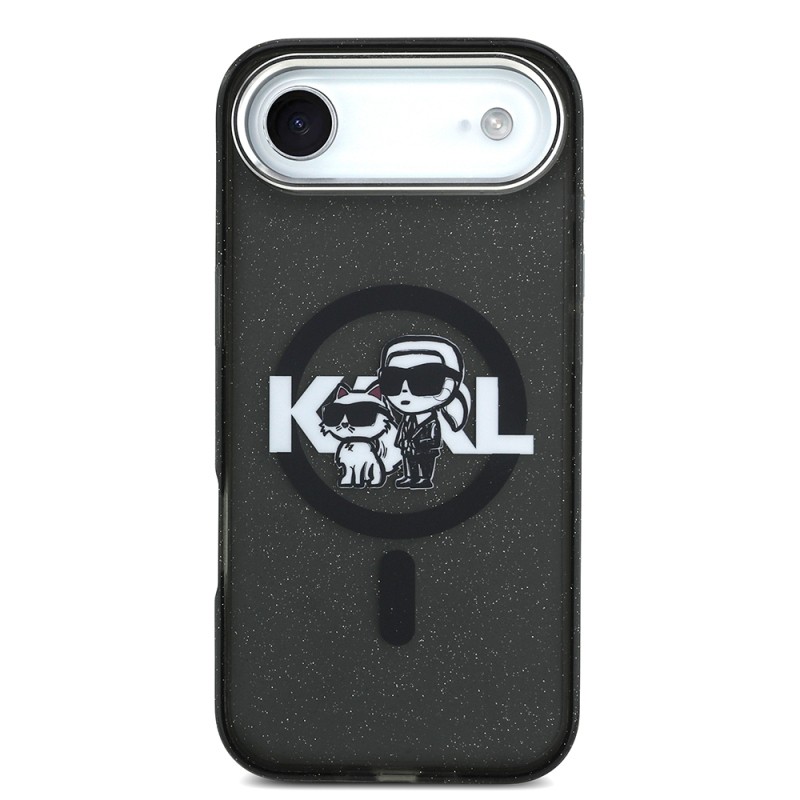 Apple iPhone 17 Air Kılıf Karl Lagerfeld Orjinal Lisanslı Parlayan Simli Karl & Choupette Sketch Logo Kapak - 4