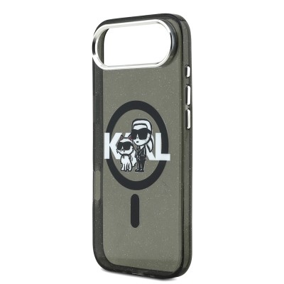 Apple iPhone 17 Air Kılıf Karl Lagerfeld Orjinal Lisanslı Parlayan Simli Karl & Choupette Sketch Logo Kapak - 7