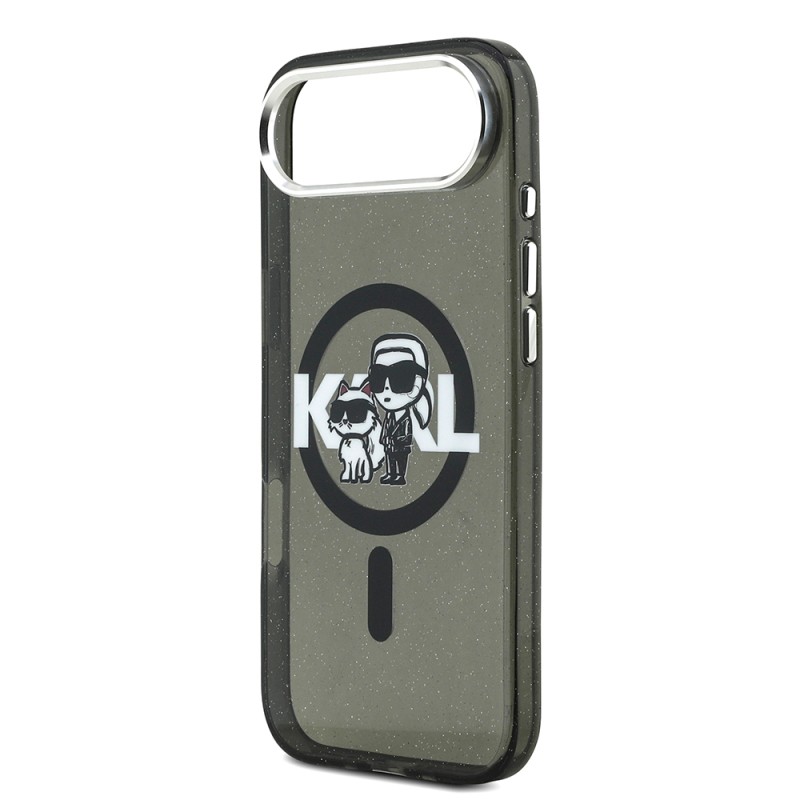 Apple iPhone 17 Air Kılıf Karl Lagerfeld Orjinal Lisanslı Parlayan Simli Karl & Choupette Sketch Logo Kapak - 7