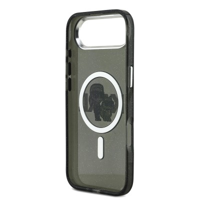 Apple iPhone 17 Air Kılıf Karl Lagerfeld Orjinal Lisanslı Parlayan Simli Karl & Choupette Sketch Logo Kapak - 8