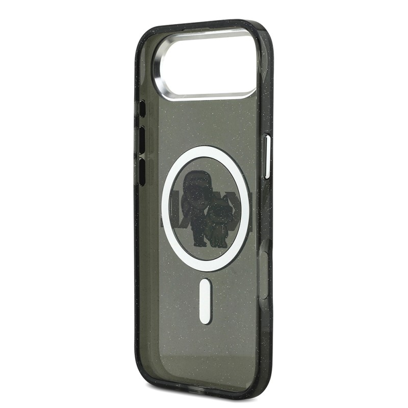 Apple iPhone 17 Air Kılıf Karl Lagerfeld Orjinal Lisanslı Parlayan Simli Karl & Choupette Sketch Logo Kapak - 8