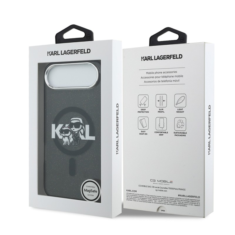 Apple iPhone 17 Air Kılıf Karl Lagerfeld Orjinal Lisanslı Parlayan Simli Karl & Choupette Sketch Logo Kapak - 9
