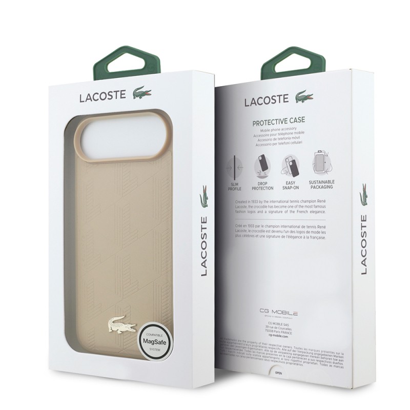 Apple iPhone 17 Air Kılıf Lacoste Orjinal Lisanslı M-safe Şarj Özellikli PU Deri Tasarımlı Karışık Monogram Desenli Kapak - 17