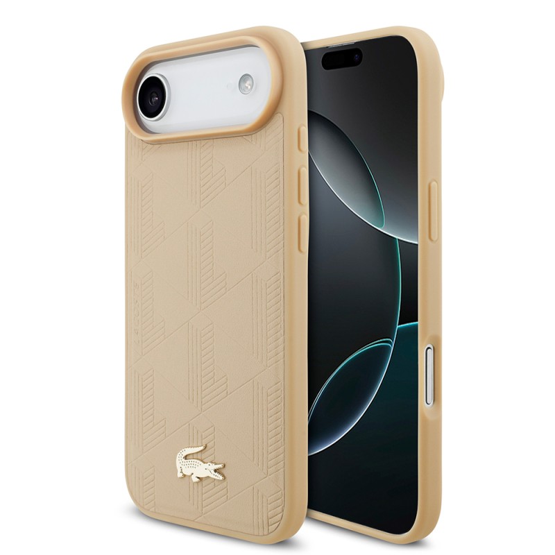 Apple iPhone 17 Air Kılıf Lacoste Orjinal Lisanslı M-safe Şarj Özellikli PU Deri Tasarımlı Karışık Monogram Desenli Kapak - 3