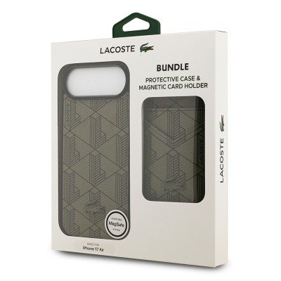 Apple iPhone 17 Air Kılıf Lacoste Orjinal Lisanslı M-safe Şarj Özellikli PU Deri Tasarımlı Kartlıklı Karışık Monogram Desenli Kapak - 22