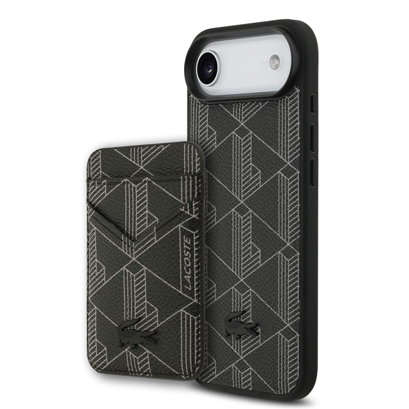Apple iPhone 17 Air Kılıf Lacoste Orjinal Lisanslı M-safe Şarj Özellikli PU Deri Tasarımlı Kartlıklı Karışık Monogram Desenli Kapak - 3