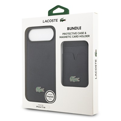 Apple iPhone 17 Air Kılıf Lacoste Orjinal Lisanslı M-safe Şarj Özellikli PU Pike Desenli Metal Logolu Kartlıklı Kapak - 43